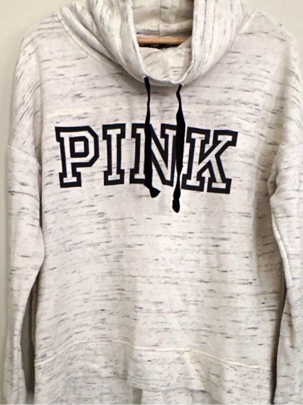 Victoria's Secret PINK Cream Marled Cowl Sweater with Black Lettering